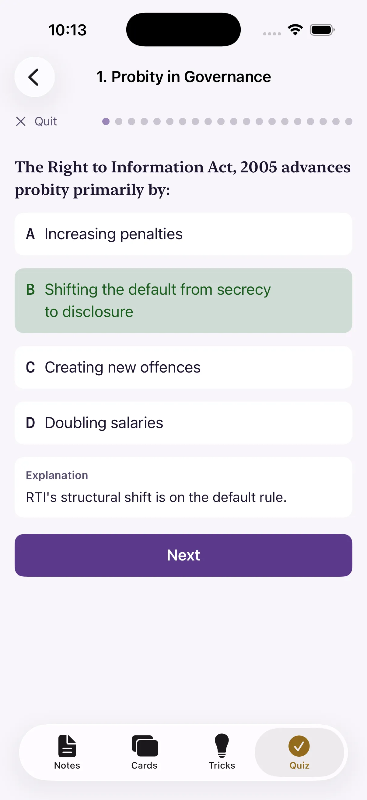 Quiz question with explanation
